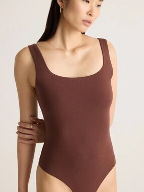 Quince Stretch Cotton Jersey Square Neck Tank Bodysuit Size Small Cocoa